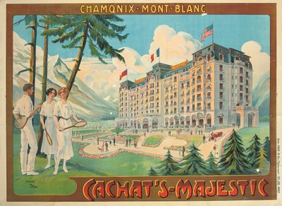 Affisch som annonserar hotellet "Cachat"s Majestic" och Chamonix-Mont Blanc, ca 1910 av Candido Aragonez de Faria