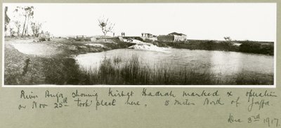 Floden Auja, som visar Khirbet Hadrah, 3 december 1917 av Capt. Arthur Rhodes