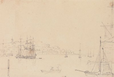 Skiss över fartyg nära West Cowes, Isle of Wight av Capt. Thomas Hastings