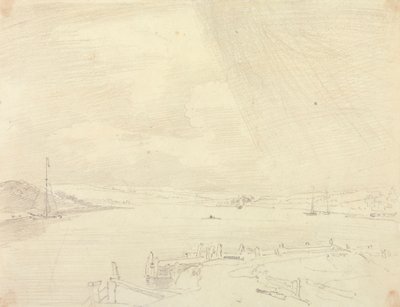 Skiss av ett kustlandskap med pir i förgrunden, Isle of Wight av Capt. Thomas Hastings