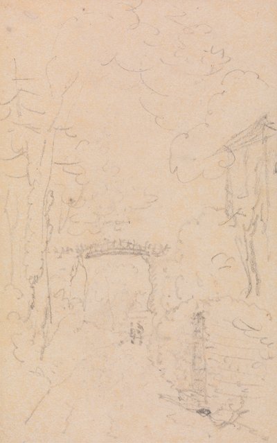 Skiss av en trädkantad väg och bro, Shorwell av Capt. Thomas Hastings