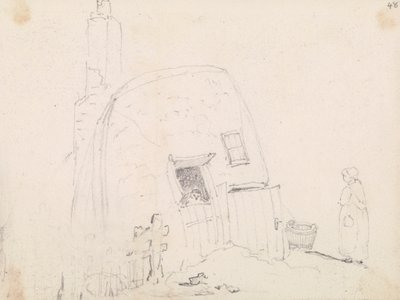 Skiss av en kvinna nära en stuga av Capt. Thomas Hastings