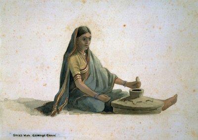 Syces fru, maler säd, Indien av Captain Cornelius Francis James
