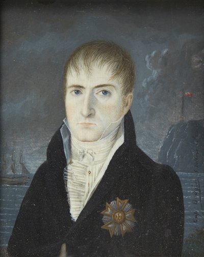Porträtt av Napoleon Bonaparte på ön Saint Helena, 1820 av Captain Dodgin