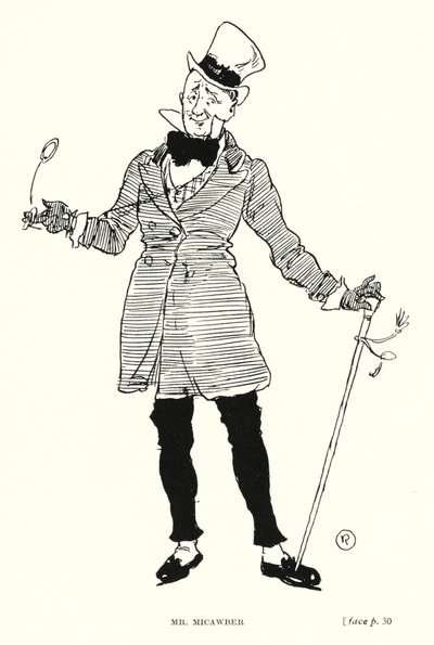 Dickens karaktär: Mr Micawber (litho) av Captain Edward Henry Handley Read
