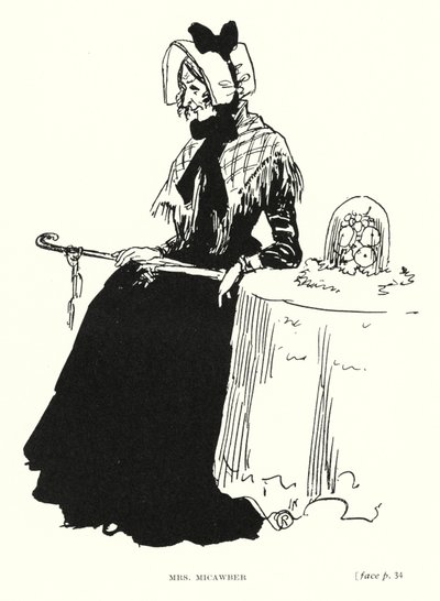 Dickens karaktär: Mrs Micawber (litho) av Captain Edward Henry Handley Read