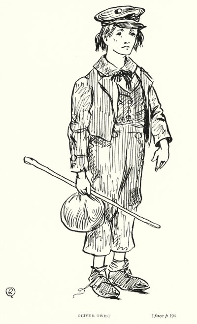 Dickens karaktär: Oliver Twist (litho) av Captain Edward Henry Handley Read