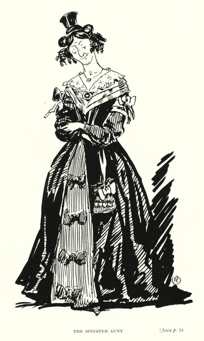 Dickens karaktär: The Spinster Aunt (litho) av Captain Edward Henry Handley Read
