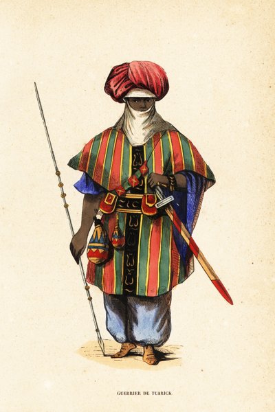 Noble Tuareg-krigare från Agadez, Niger, i tagelmust (turban och slöja), taktkat (skjorta) och akarbey (byxor) av Captain George Francis (after) Lyon