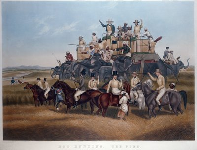 Hog Hunting: The Find, graverad och pub. av Mrs Fores, c.1840 (färgad gravyr) av Captain John (after) Platt