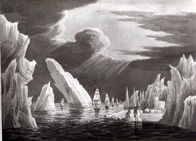 Passage through the Ice, 16 juni 1818 graverad av D. Havell (bw foto) av Captain N. Rofs