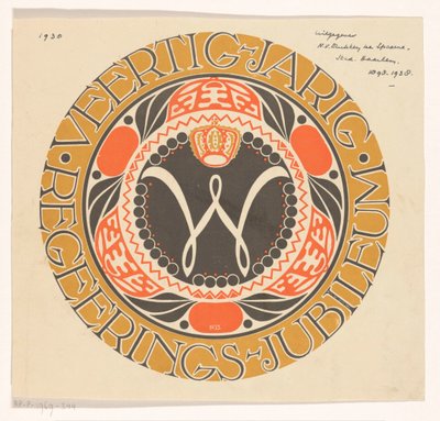Emblem för drottning Wilhelmina av Nederländernas 40-årsjubileum av regeringen av Carel Adolph Lion Cachet