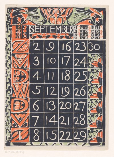 Kalenderblatt September 1900 av Carel Adolph Lion Cachet