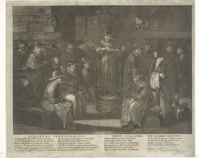 Quaakersmöte Quaakers Vergadering. Fronti Nulla Fides. Kväkarnas möte. (titel på objekt) av Carel Allard