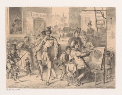 Konstnär går nerför gatan Aristokrati och demokrati i konsten (titel på objekt) Tydspiegel phanasien nr. 2 (serietitel) av Carel Christiaan Antony Last (attributed to)