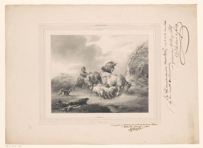 Bonde med sina djur på flykt från en orkan The Hurricane (titel på objekt) av Carel Christiaan Antony Last