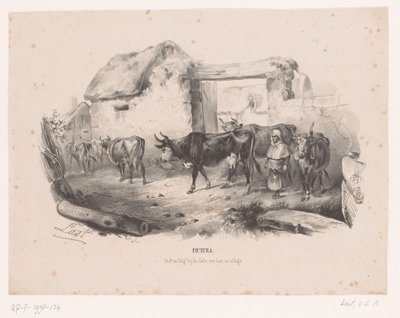 Flock kor med herdinna Pictura (serietitel på objekt) av Carel Christiaan Antony Last