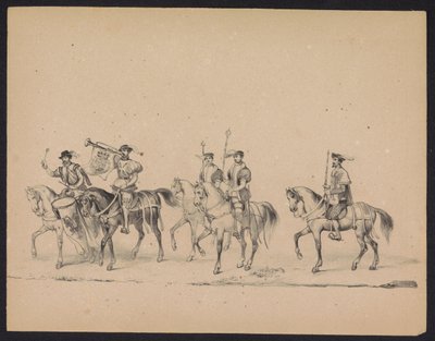 Utrecht-studenternas maskerad, 1846 (skylt 13) Bild av den kostymklädda processionen, som representerar Filip II, prins av Spaniens intåg i Utrecht, den 3 oktober 1549, hölls den 17 juni 1846 av H.H. Studenter vid Utrechtsche av Carel Christiaan Antony Last