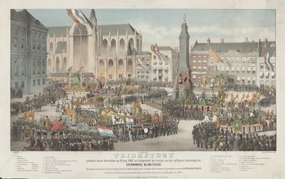 Triumf i Amsterdam den 19 juni 1865 med anledning av firandet av femtioårsdagen av Victory near Waterloo (titel på objekt) av Carel Christiaan Antony Last