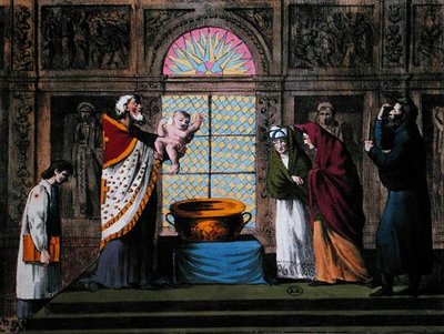 Ett ryskt-ortodoxt dop, ca 1810-20 (färg litho) av Carel Christian Anthony (after) Last