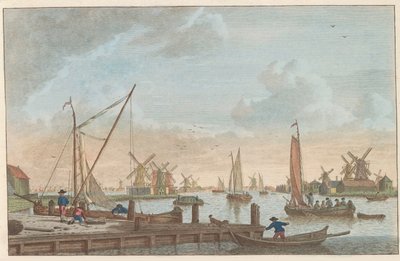 Zaan i Wormerveer, ca 1790 Wormerveer van de Poelsluis / Wormerveer aupres du Saan (titel på objekt) av Carel Frederik Bendorp (I)