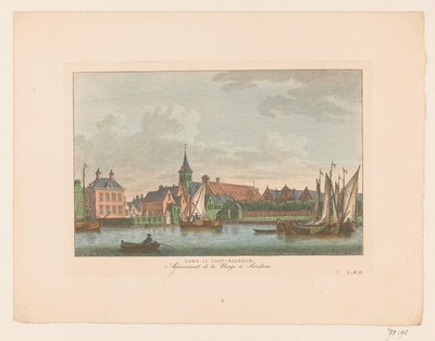 Utsikt över kyrkan i östra Zaandam Kyrka i östra Zaandam / Arrivement de la Barge à Sardam (titel på objekt) av Carel Frederik Bendorp (I)