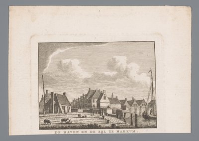 Hamnen och Zijl i Makkum Hamnen och sidan vid Makkum (titel på objekt) av Carel Frederik Bendorp (I)