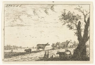 Flodlandskap med kor Landskap (serietitel) av Carel Frederik Bendorp (I)