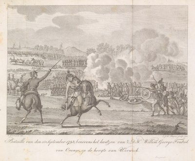 Prins Frederik såras i Wervik 1793 Bataille den 13 september 1793, förutom att H.D.H. Willem George Fredrik av Orange, ajour av Werwick (titel på objekt) av Carel Jacob de Huyser