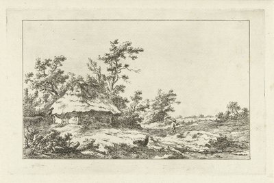 Man med en kratta vid en lada Landscapes (A-F) (serietitel) av Carel Lodewijk Hansen