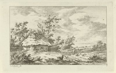 Man med en kratta vid en lada Landscapes (A-F) (serietitel) av Carel Lodewijk Hansen