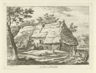 Kvinna med barn på en gård Te Eext i Drenthe (titel på objekt) Landskap (1-6) (serietitel) av Carel Lodewijk Hansen