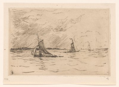 Tre segelbåtar på Maas av Carel Nicolaas Storm van 
