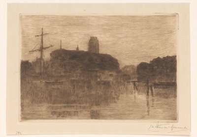 Utsikt över Nieuwe Haven i Dordrecht på natten av Carel Nicolaas Storm van 