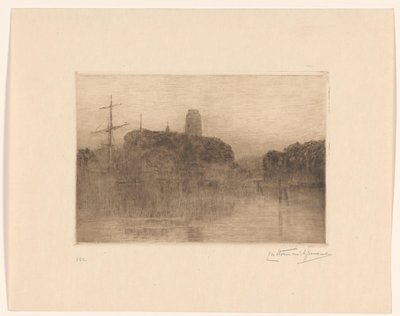 Utsikt över Nieuwe Haven i Dordrecht på natten av Carel Nicolaas Storm van 