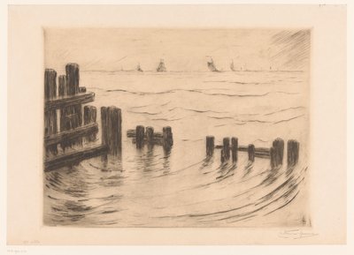 Havslandskap med vågbrytare vid Vlissingen Brise-lames, Flessingue (originaltitel) av Carel Nicolaas Storm van 