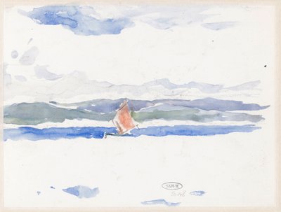 Utsikt över havet med båt (?) av Carel Nicolaas Storm van 