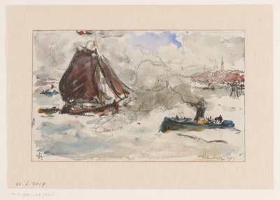 Turbulent vatten utanför hamnen i Hamburg av Carel Nicolaas Storm van 