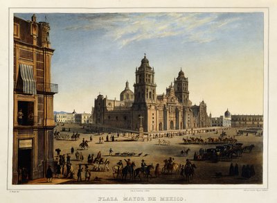 Plaza Mayor, Mexiko, ca 1839 (färglitografi) av Carl (after) Nebel