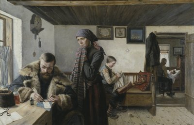 Visite a domicile du docteur - Doctor Home Visit, av Aspelin, Karl (1857-1932). Olja på duk. Mått: 137,5x212 cm. Nationalmuseum Stockholm av Carl Aspelin