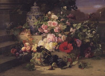 Målning av frukt och blommor av Carl Balsgaard