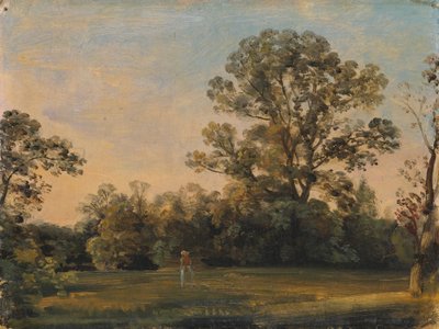 Skogslandskap med slott vid vattnet av Carl Blechen
