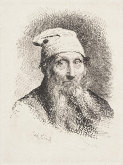 En gammal man med hatt. Byst bild av Carl Bloch