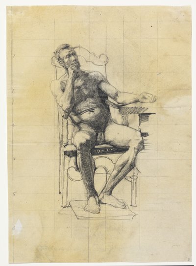 Manlig modellfigur. Studie till Frederik III:s gestalt på universitetsporträtt 1887-89 av Carl Bloch