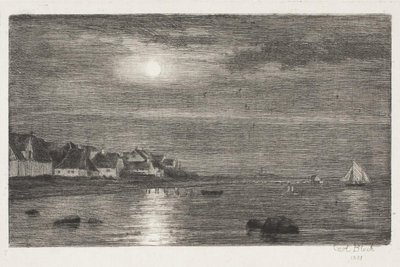 Strandavsnitt vid Hellebæk. Månsken av Carl Bloch