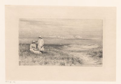 Kvinna och flicka i sanddyner av Carl Bloch