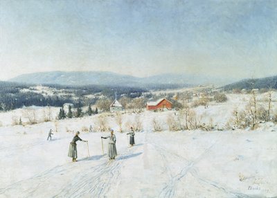 Landskap med skidåkare av Carl Edvard Diriks