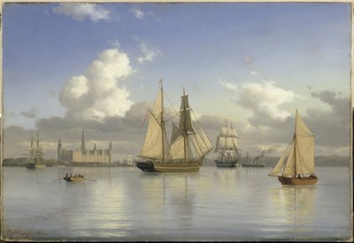 Segelfartyg utanför Kronborgs slott, Sverige, 1880 olja på duk av Carl Emil Baagoe