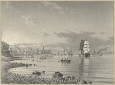 Frakt på Öresund med Helsingör och Kronborgs slott i fjärran av Carl Emil Baagoe