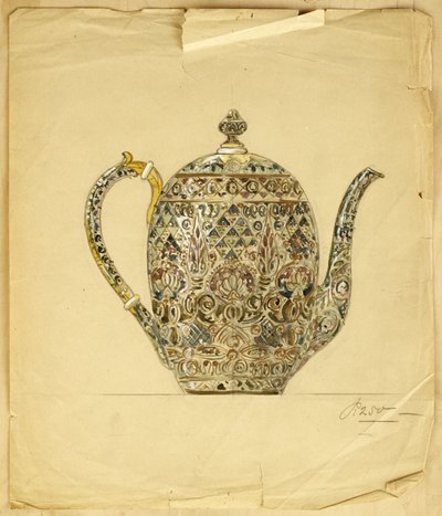 Design för en äggformad silverförgylld kaffekanna i emalj i cloisonne, House of Carl Faberge av Carl Fabergé